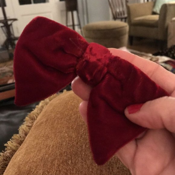 Vintage Red Velvet Mens Bowtie Clip On Pointed End main image 4